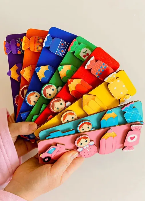 Colorful wooden puzzle with velcro