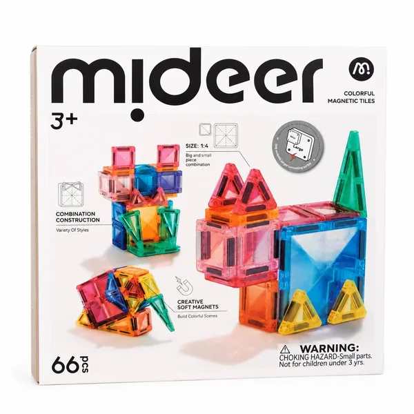 Mideer Colorful Magnetic Tiles, 66 pcs